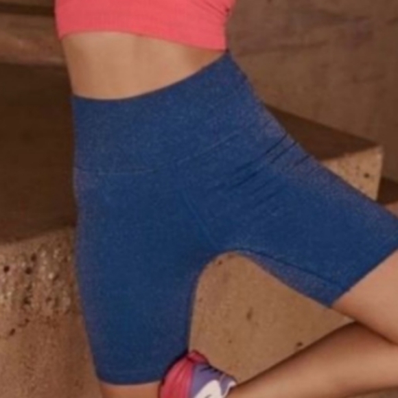 Free People Pants - Free People Happiness Runs Lurex Bike Shorts in Blue Indigo sz xs/s NWOT